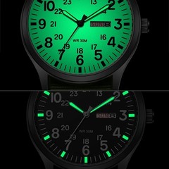 Men’s Tactical Military Nylon Band Quartz Date Wrist Watch Luminous 24-Hour Dial