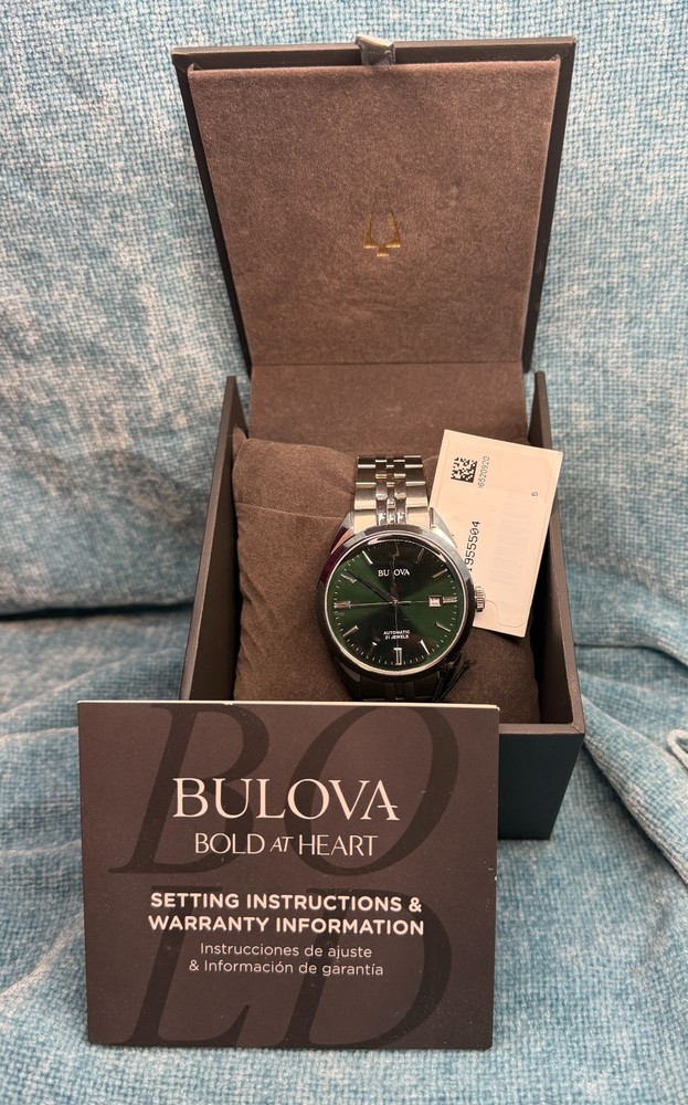 Bulova Sutton Automatic Soleil Emerald Green 96B424 NEW In Box FREE SHIP