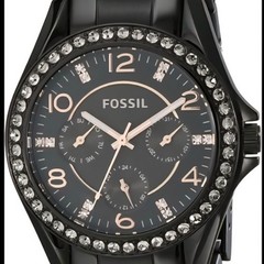 Fossil Riley Black Stainless Steel Crystal Bezel Multifunction Watch ES3644