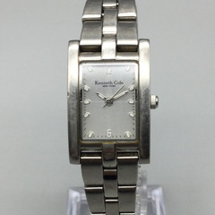 Kenneth Cole Tank Watch Women KC4232 20mm Silver Tone New Battery 6.5″