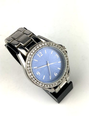 Chicos Women’s Watch Silver Gemmed Bezel Blue Dial – New Battery – Running