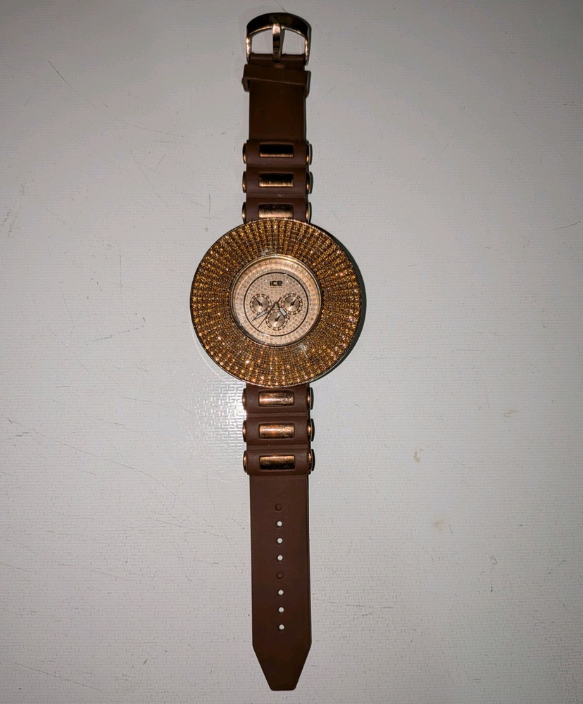 ICE Master Chronograph Quartz Analog Rose Gold Case Brown Silicone Strap