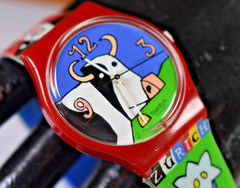 Swatch Watch AG 1996 Zurich COW Blue/Red Watch NEW BATTERY!