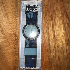 POP SWATCH Watch GREEN TIKI PWB157 Vintage 1991 Swiss Blue Flowers great cond