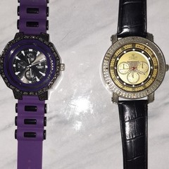 ICE STAR Quartz Analog Water Resistant Watch Lot Purple Rubber & Black Leather