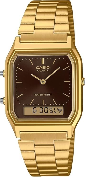 CASIO AQ-230GA-5AMQY Vintage Ana-Digi Watch Copper Dial Gold Band Unisex Retro