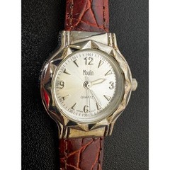 Moulin Quartz Watch Silver Dial Brown Croc Leather Strap Japan Movt Untested