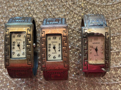 3 Ladies Wrist Watches with wrap a round band. Silver, Brass & Copper Color.