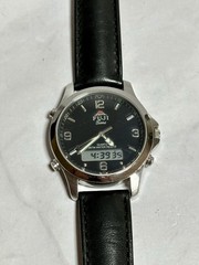 Men’s Vintage FUJI TIME M381 Dual Ani-Digi All SS Watch 3ATM Leather Band 37mm