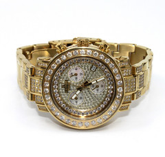 ICETIME Platinum PT-01 Natural Diamond Watch 3CT Gold Tone Chronograph Iced