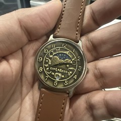 Working LA Express Moonphase Quartz Men’s Watch New Brown Band 36mm Fit 7.5