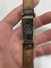 Vintage Teslar Dual Time Quartz Wristwatch Women Brown Leather Strap Analog Dial