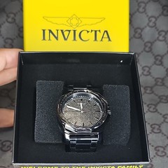 Invicta Speedway Quartz Octagon Watch Black SS Bracelet Glitter Dial 30m, Box