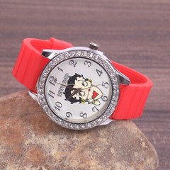Betty Boop Women’s Silver Finish Analog Wristwatch Red Silicone Band