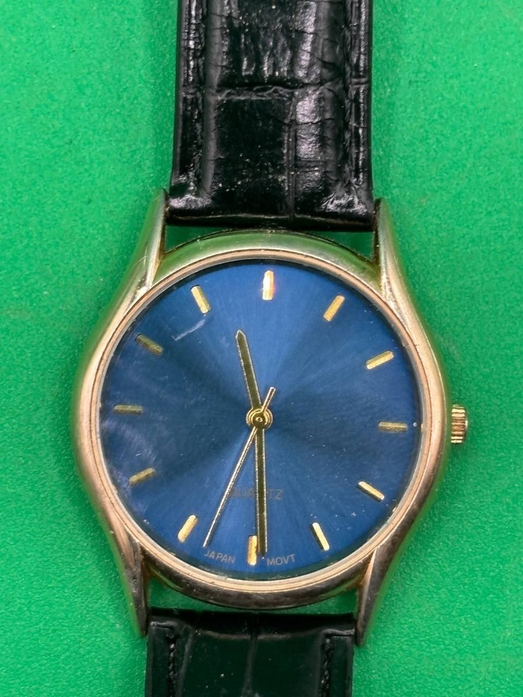 LTD Quartz Mens Watch Gold Tone With Blue Dial Fast Shipping Working PH9