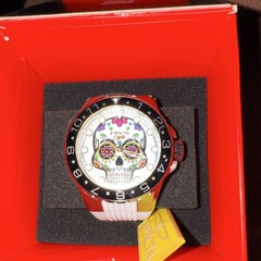 Invicta Aviator Dia De Los Muertos Skull Sport Wristwatch White Rubber Band