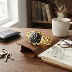 Elegant Black Dial Men’s Quartz Watch – Scratch Resistant & Water Resistant