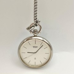 Excellent condition Seiko quartz pocket watch, silver, fully functional.