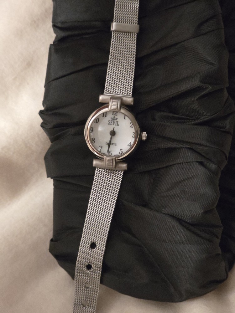 Sevil Women’s Quartz Dress Watch White Dial Arabic Numerals Silver Mesh