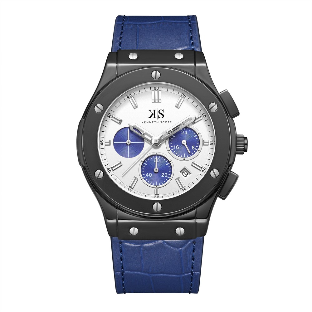 Kenneth Scott Men’s Multi Function Watch | White Dial, 44mm, 30 m (3 ATM)