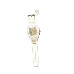ACT Tonneau Skeleton Dial Multi-Dial Quartz Watch White Rubber Strap