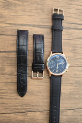 Vescari The Chestor Rosegold Black Dial 40 mm Chronograph Black Leather & Fabric