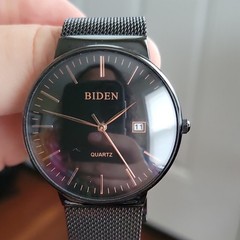 BIDEN Quartz Analog Watch Black Dial Date Black Stainless Case Black Mesh Band