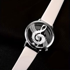 Music Note White Watch Treble Clef Dial Quartz Wristwatch Fashion Gift Unisex
