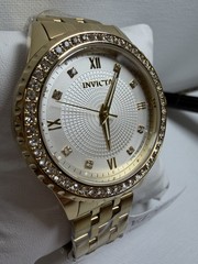 Invicta Men’s Gold Gem-Set Wristwatch Gemstone Markers Metal Bracelet Box