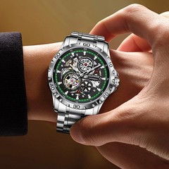 GLENAW Steampunk Skeleton Men’s Watch Ring Luxury Automatic Mechanical Watches