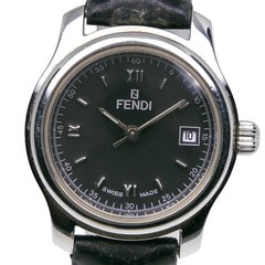 FENDI Orologi Watch 210L Stainless Steel Leather Quartz Analog Black Dial Ololog