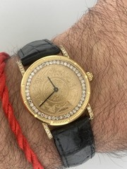 CORUM 35mm $5 Coin 1882 18k Gold Saudi Arabic writing with Diamonds Quartz