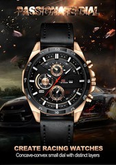 Top Men Watch Sports Style 46mm Large Leather Racing Style Casual Fashion