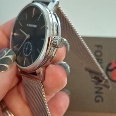 NIB Forsining T-Winner Silvertone Mens Watch.Hand Wind Mechanical ,Mesh Band.