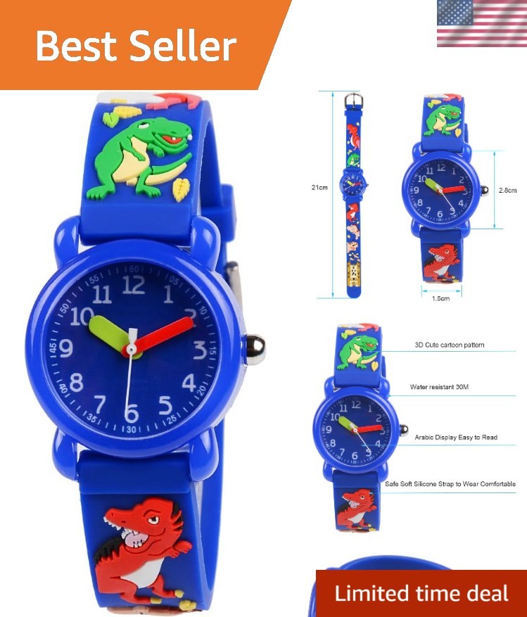 Kids Analog Watch with 3D Dinosaur Design – Soft Silicone & Waterproof