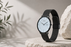 Titan Edge Slim Mens Watch Black Mesh Strap Blue Round Dial Luxury
