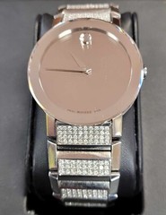Movado Men’s Sapphire Mirror Watch SS Band w/ 242 Diamonds – Approx. 3ctw!