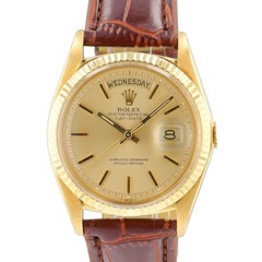 Rolex Day-Date 1803 36mm 18K Yellow Gold Champagne Index Leather Auto Watch