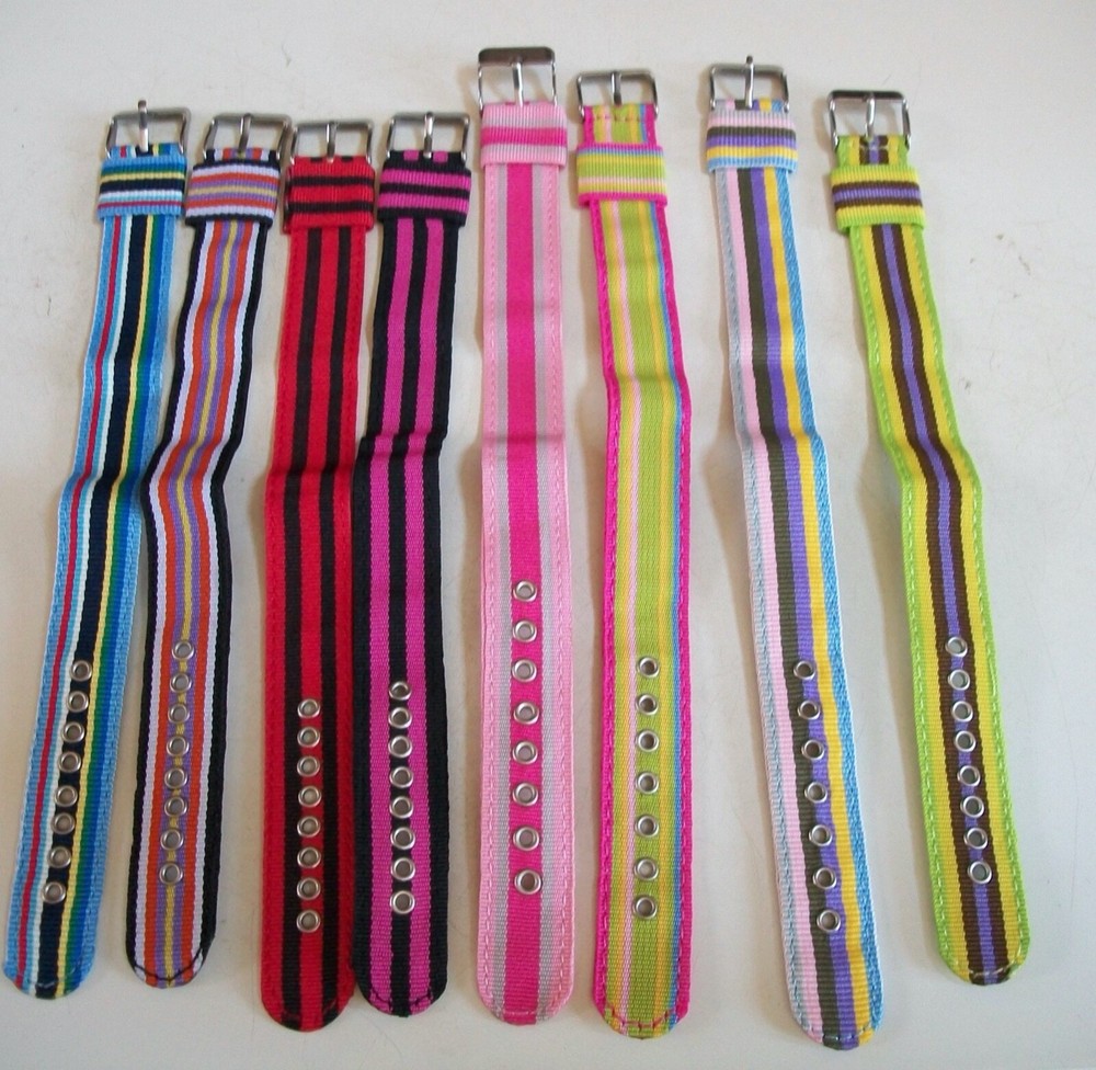 WOMEN’S COLORED STRIPE OR POLKA DOT 8 PIECES FABRIC BAND FOR WATCH OR OTHER USE