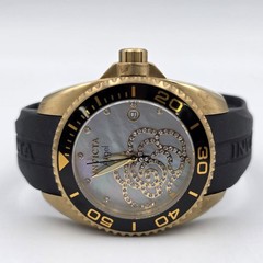 Invicta 0489 Angel Lady Women’s 38mm MOP Pearl Dial Gold Tone & Black Band Watch