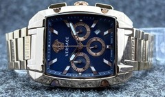 Vintage Versace Dominus Chrono Quartz Blue Dial Rose-Gold Plated Wristwatch.