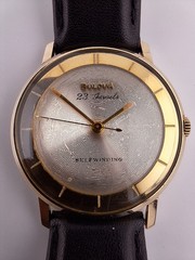 Mens Bulova 23j 1959 ” 23 BAW” Record Textured Dial Vintage L9 Antique Runs Deco