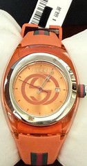 Gucci Sport Orange Rubber Wristwatch Analog Date Indicator with Original Box