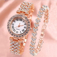 Watch and Bracelet Set Ladies Women Girls Fashion Rhinestones Wristwatch Gift
