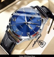 Men’s Leather Quartz Watch Waterproof Luminous Date Week Business Original