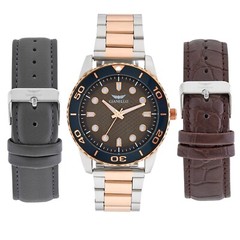 Gianello Regal Two Tone Interchangeable 3 Strap Watch Set