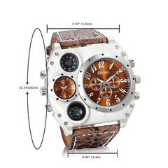 Men’s Sport Army Multi-functional 2 Time Zones Dial Leather Quartz Wrist Watch