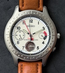 Vtg New 1997 SEIKO Ultra Sonic Alarm Men’s 40mm Quartz Watch Titanium Cream Dial