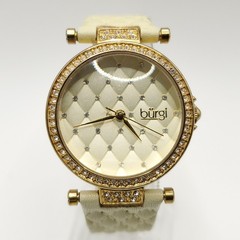 Burgi Quartz Womens Watch 31mm Gold Tone Rhinestone Bezel New Battery