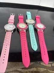 Lot Of 4 Watches Jelly sport Bands Vibrant Pink Multi Colored Arabic Numerals Qu